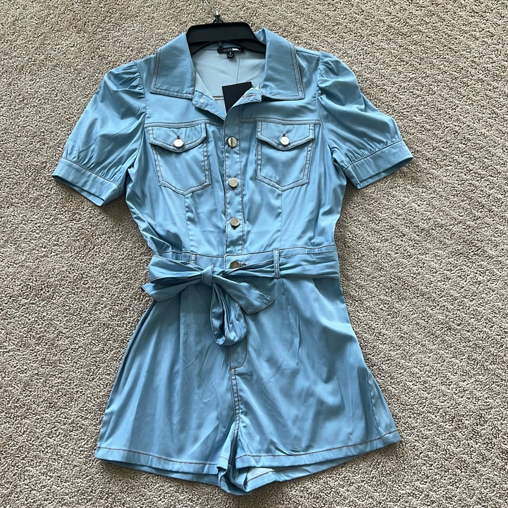 Fashion Novs Puff Sleeve Denim Romper